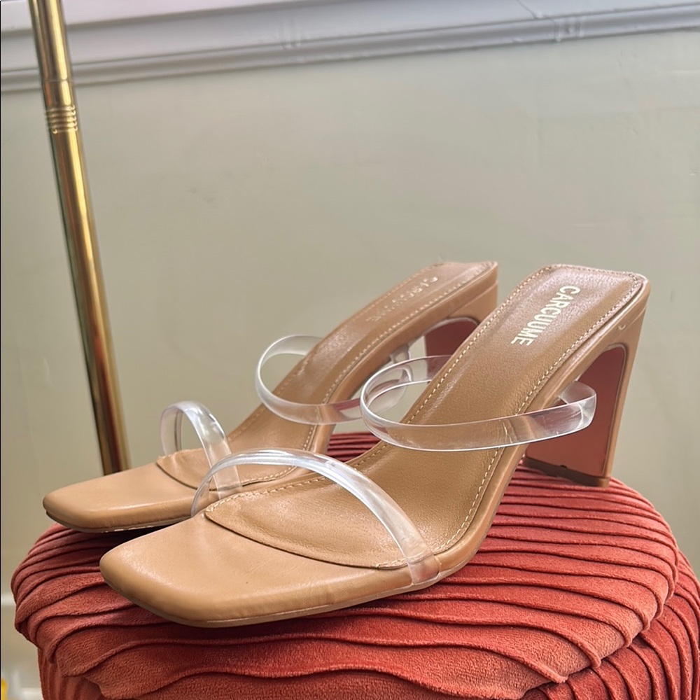 Cream Clear Strap Wedge Sandals